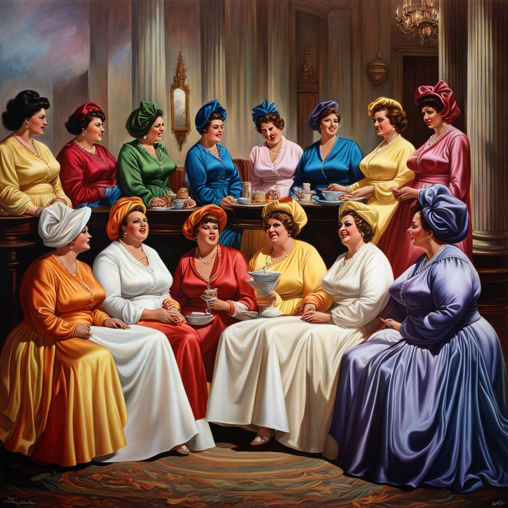 1960s Ladies in Satin, Photorealistic Digital Art