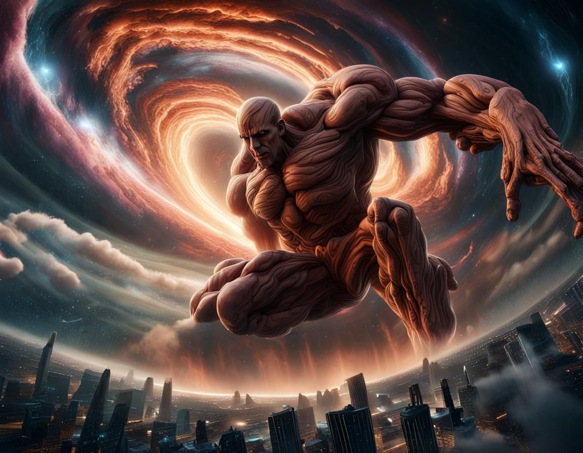 Colossal Titan Face in Cosmic Storm: Fantasy Art