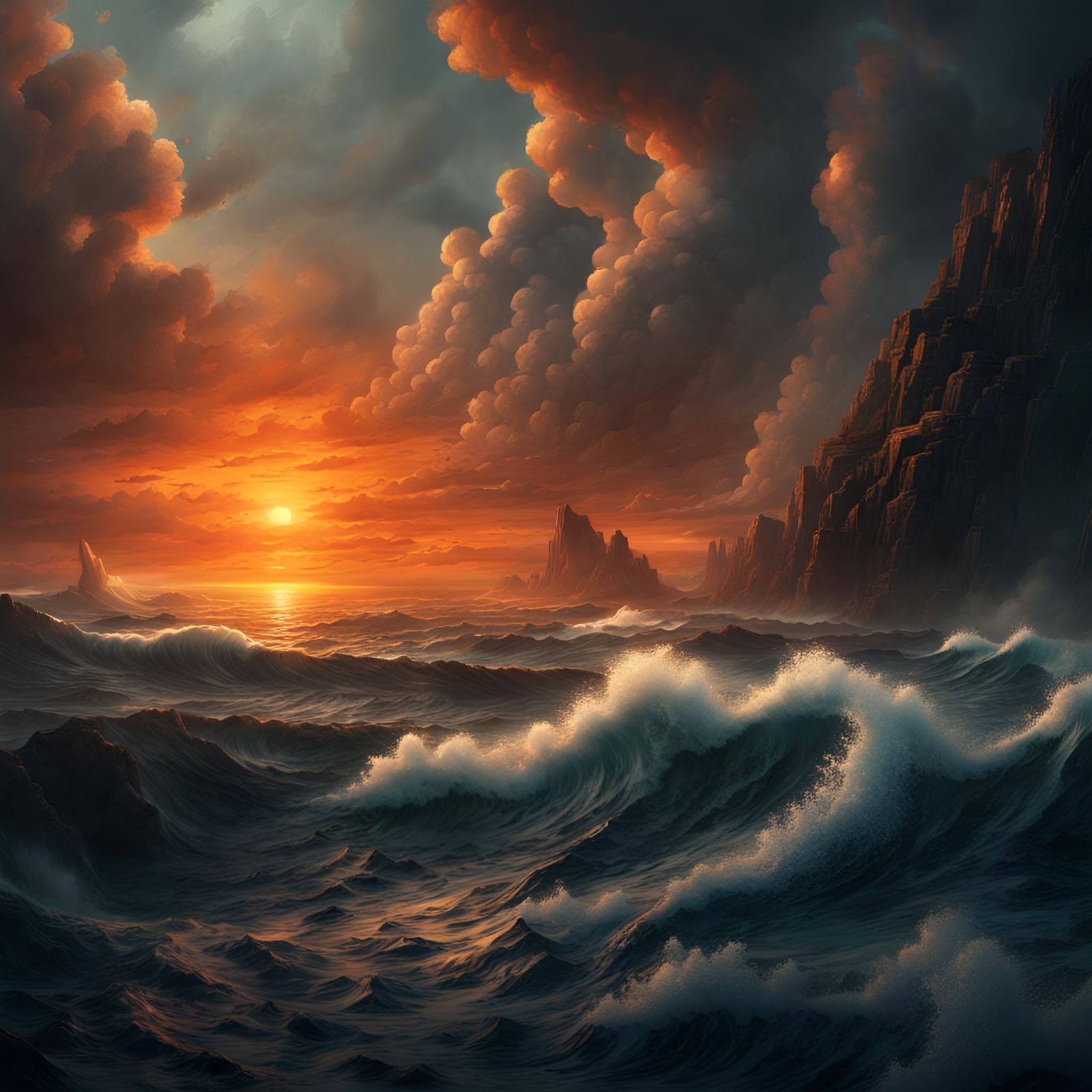 Fiery Ocean: Epic Cinematic Digital Painting