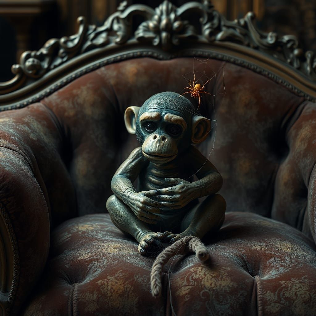 Antique Musical Monkey Toy on Divan