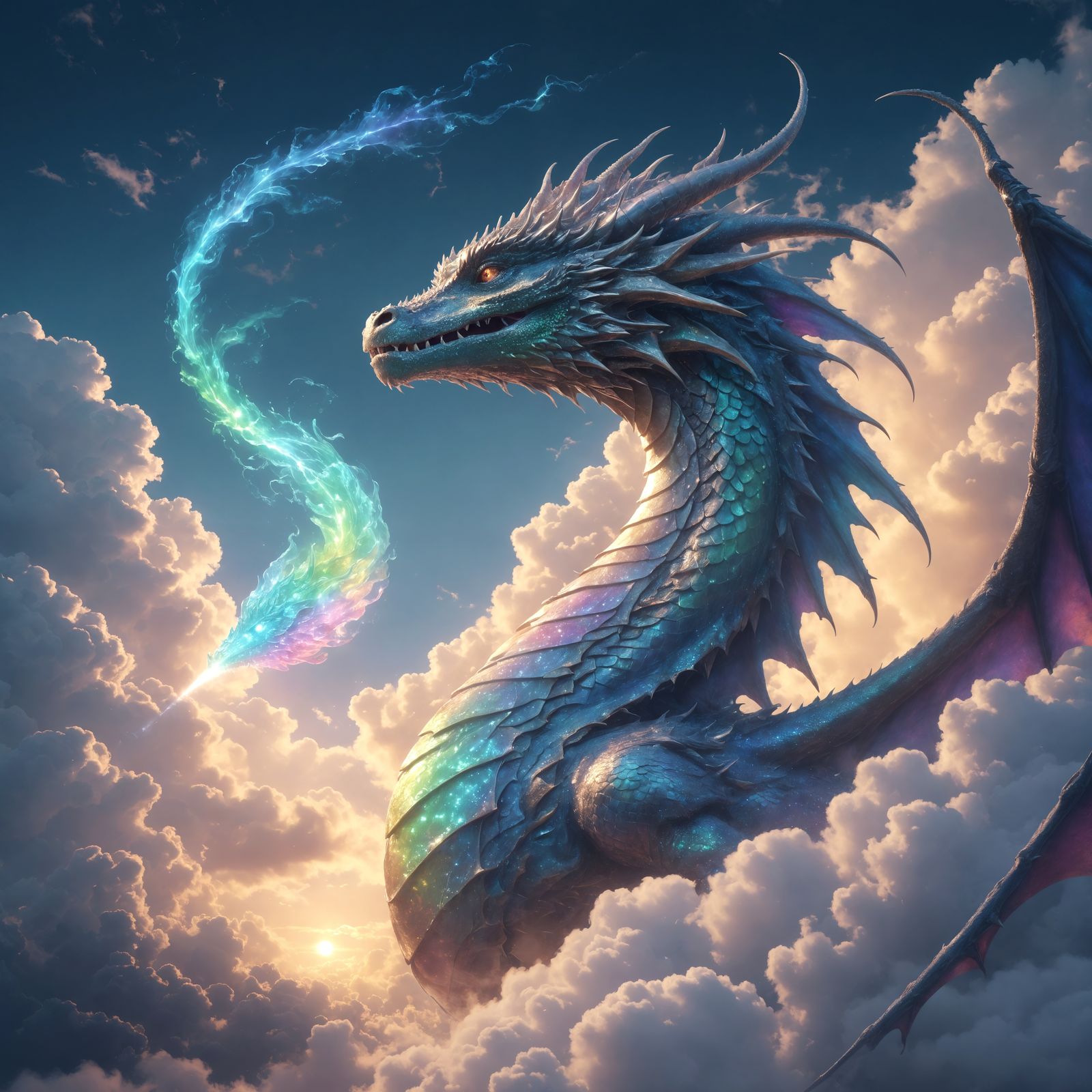 Luminous Sky Dragon in Iridescent Opal Scales