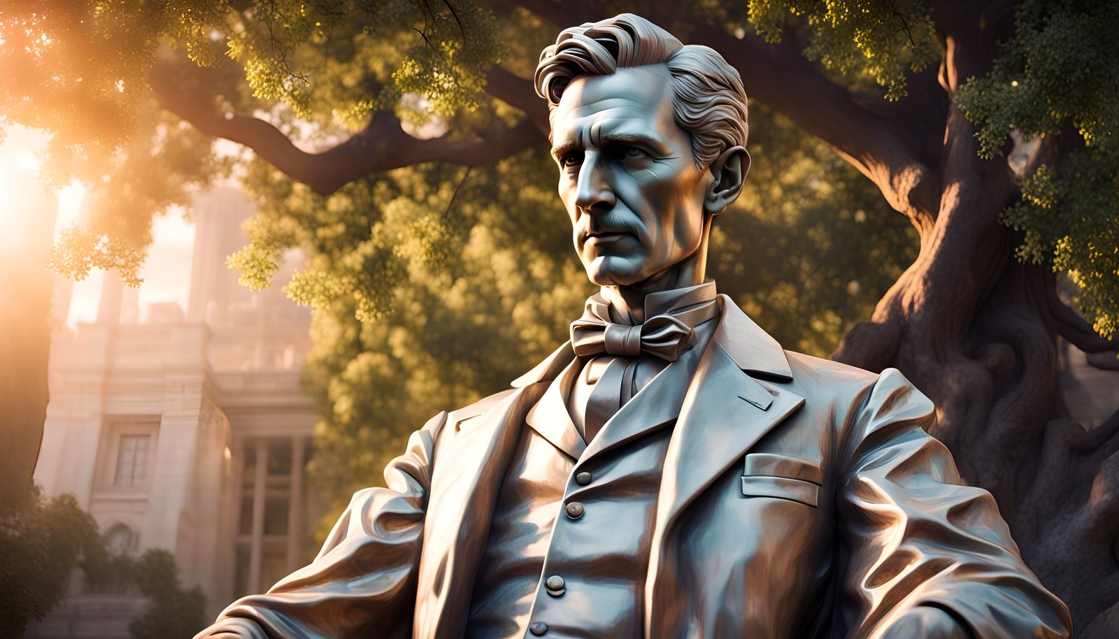 Epic Marble Statue of Nikola Tesla in Spring Garden