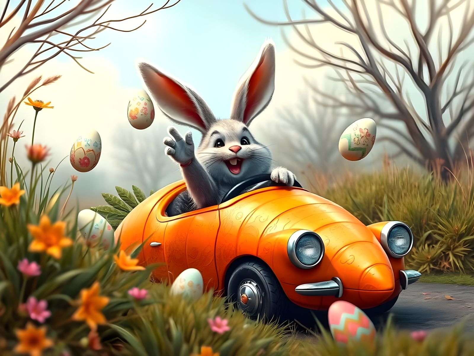 Whimsical Easter Bunny Delivers Colorful Eggs