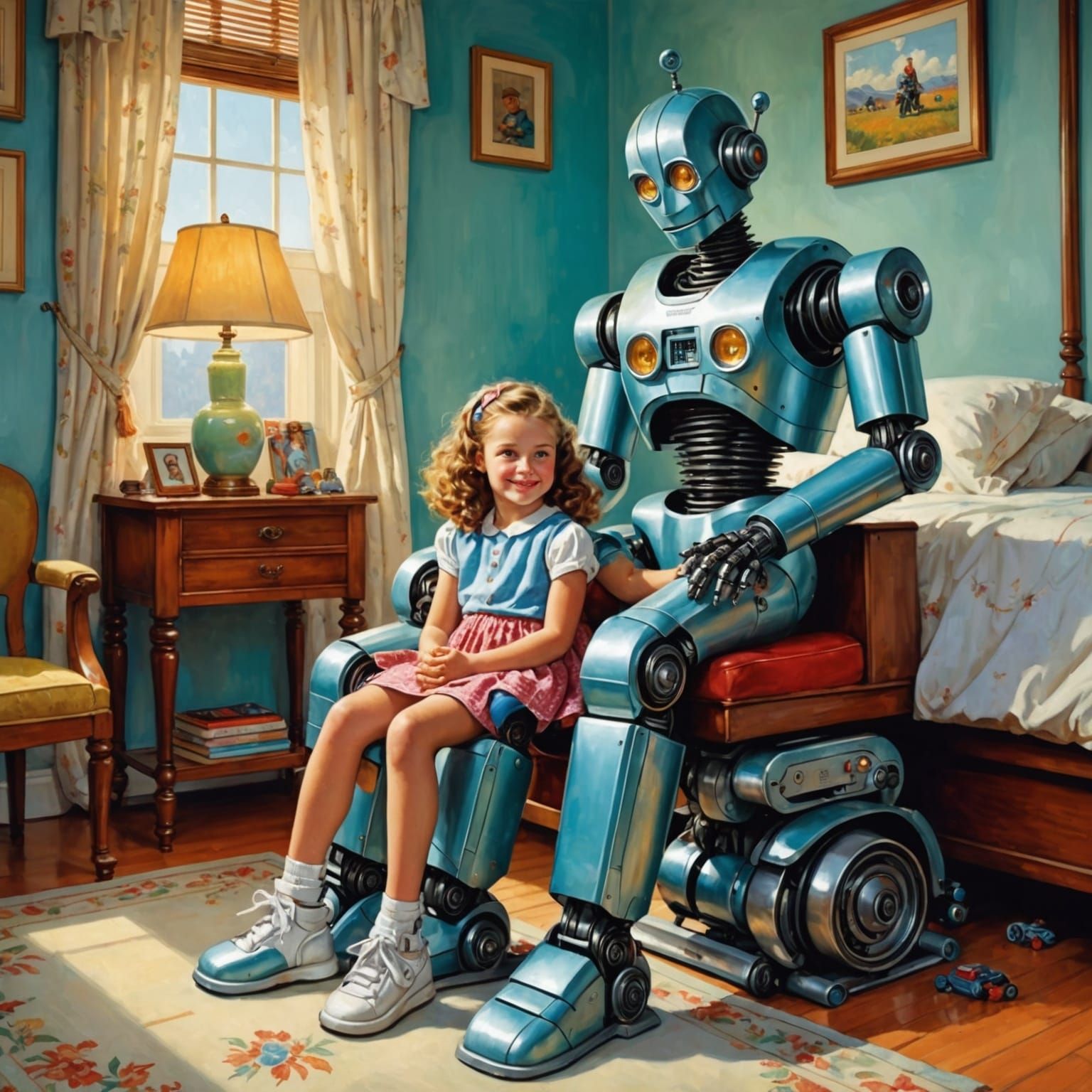 Robot Doll and Girl in Tonalist Style