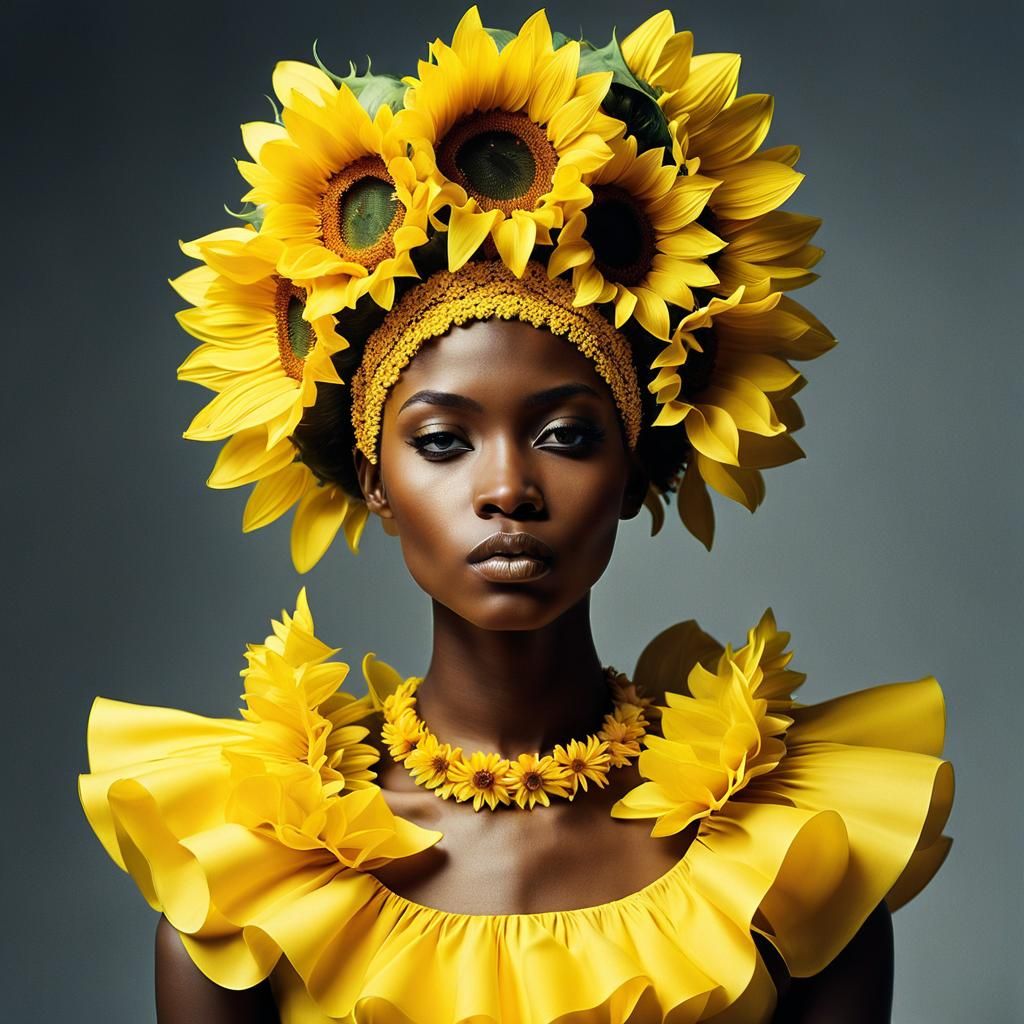 Avant-Garde Sunflower Fashion Headdress Photograph