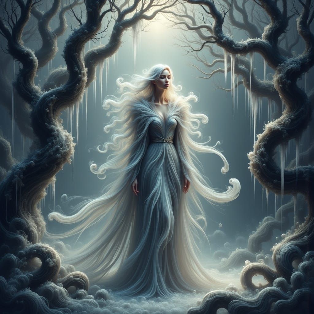 Mystical Woman in Enchanted Winter Forest
