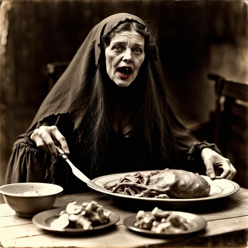 Ragged Witch Consuming Offal in Salem, 1909
