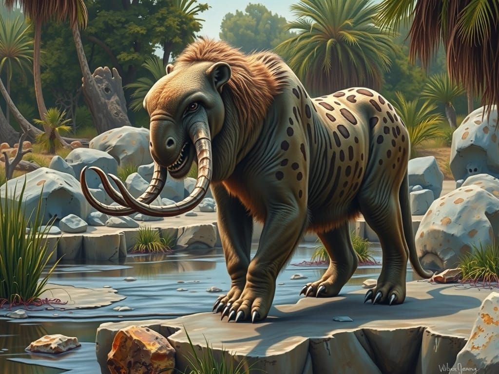 Ancient Smilodon Stands Vigilant at La Brea Tar Pits in Hype...
