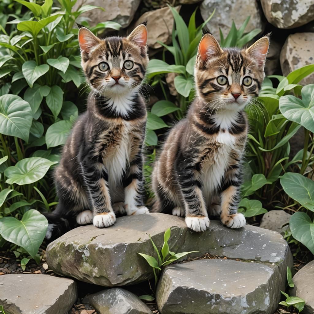 Cute Kittens with Tilted Heads in Detailed Matte Painting