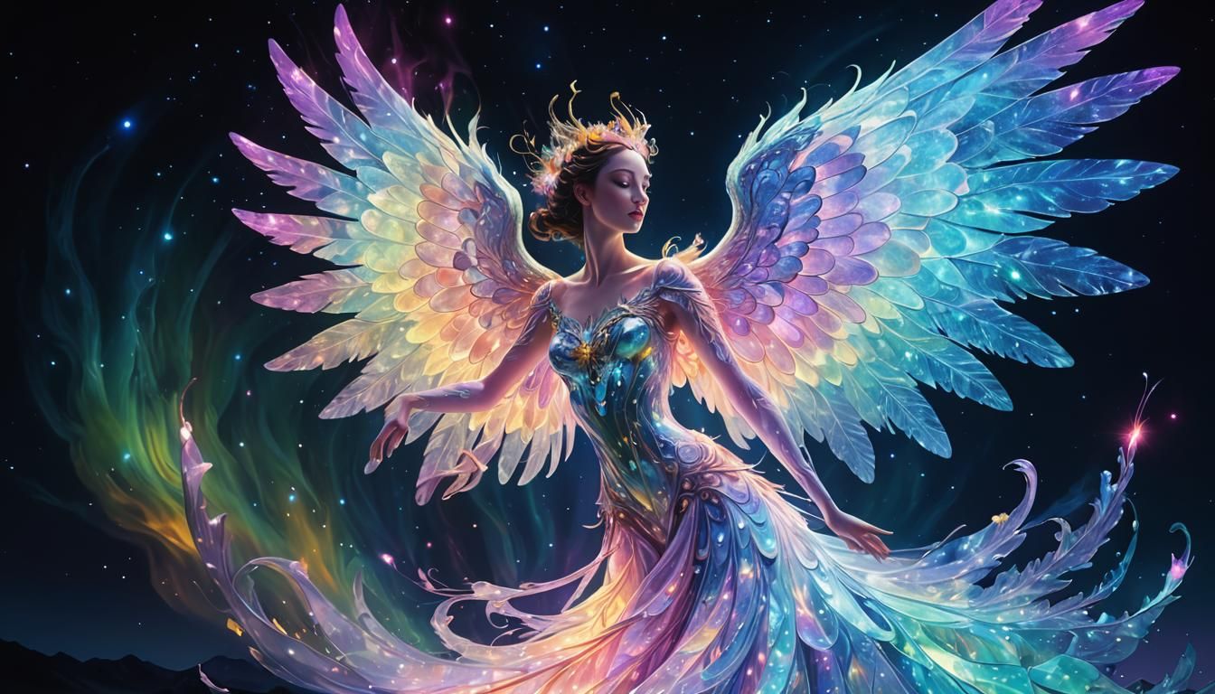 Iridescent Fairy Phoenix in Surreal Dreamscape