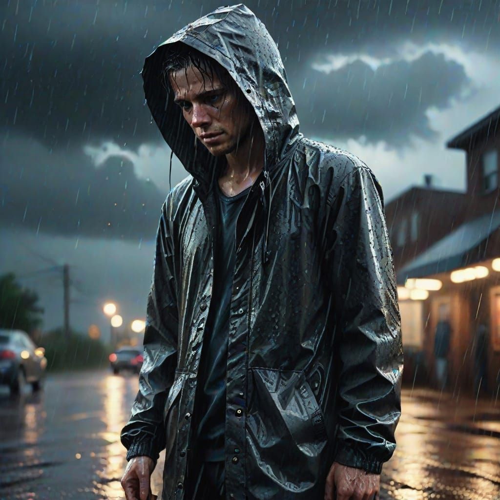 Person in Rainstorm as Digital Art