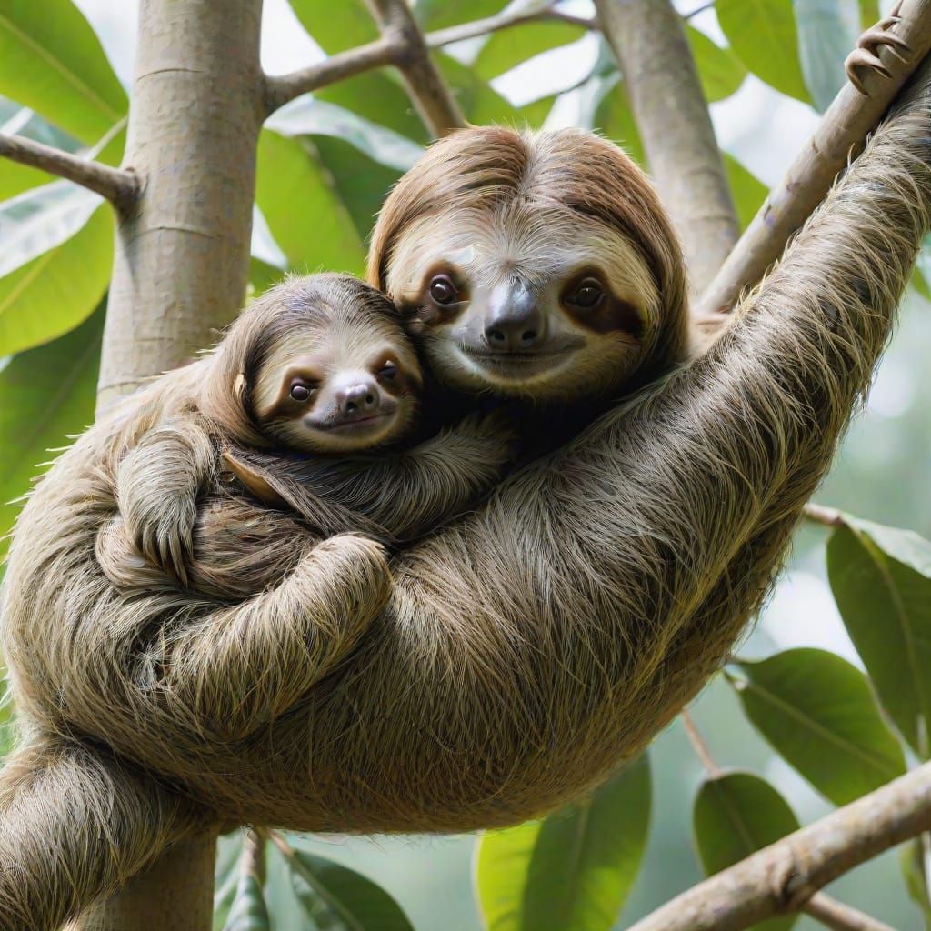 Motherly Sloths in Treetop Oasis