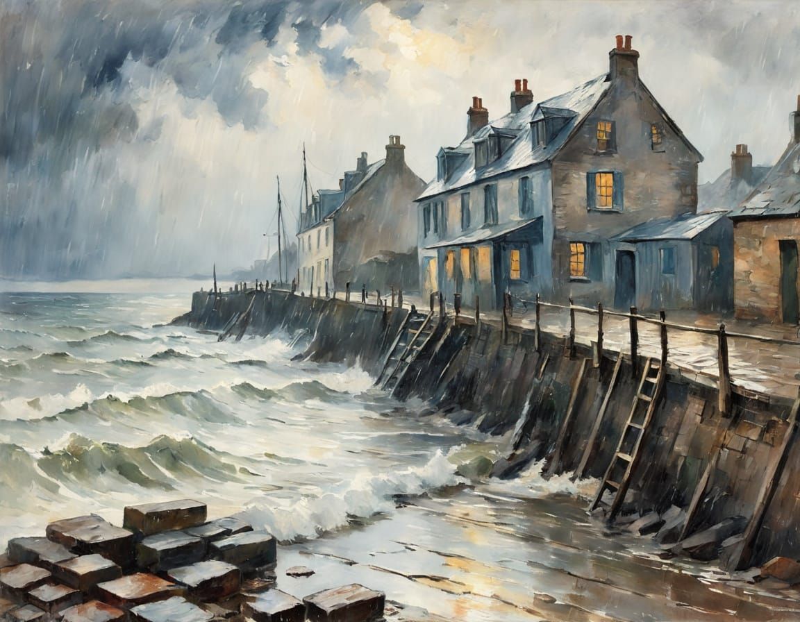 Eroding Fisherman's Cottage in Rainy Weather