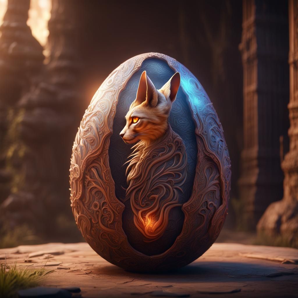 Mystic Egg with Serval Carving: Fantasy Concept Art