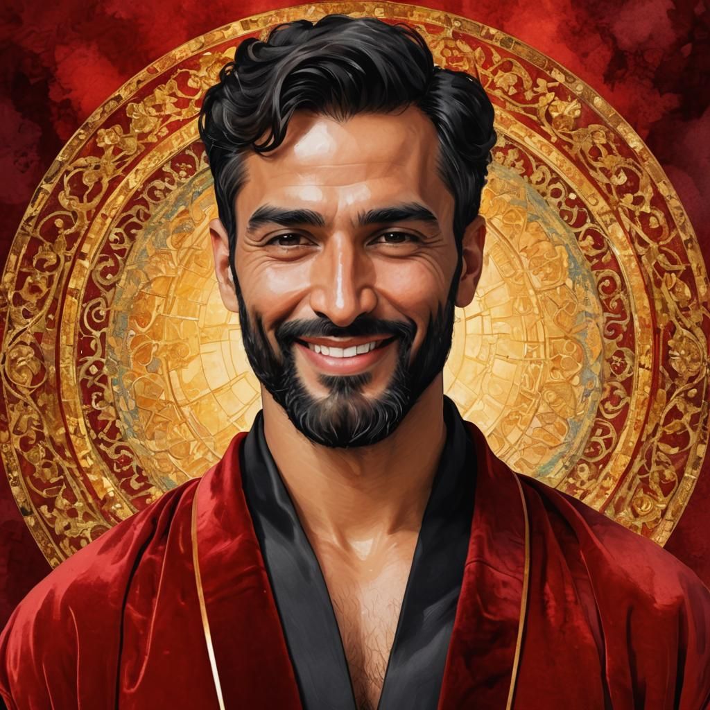 Art Nouveau Portrait of Smiling Man in Velvet Robe