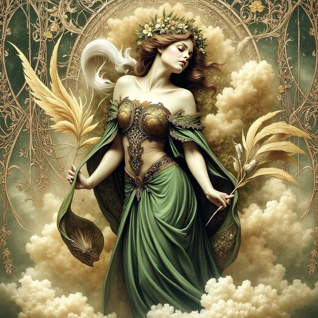 Ethereal Irish Mythology Woman in Symbolist Oil Painting