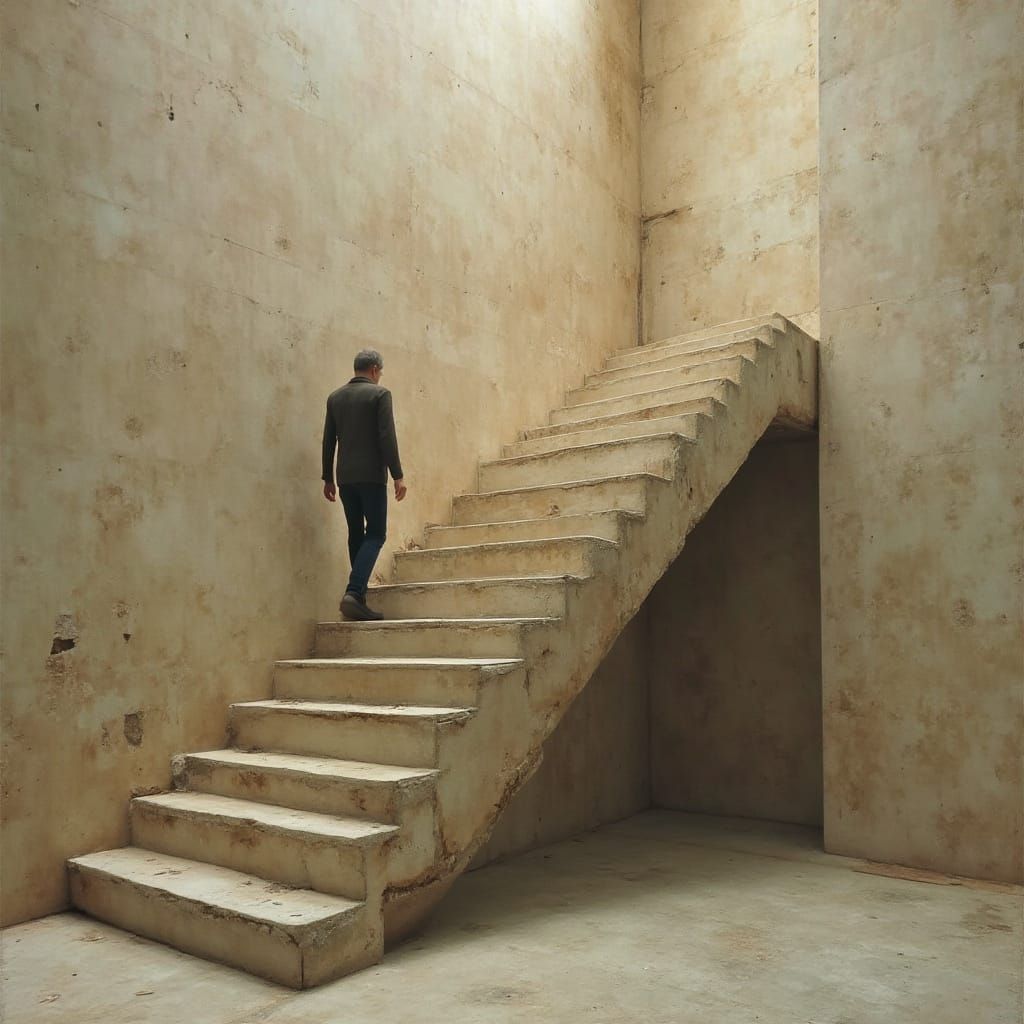 Impossible Geometry Staircase with Lone Climber