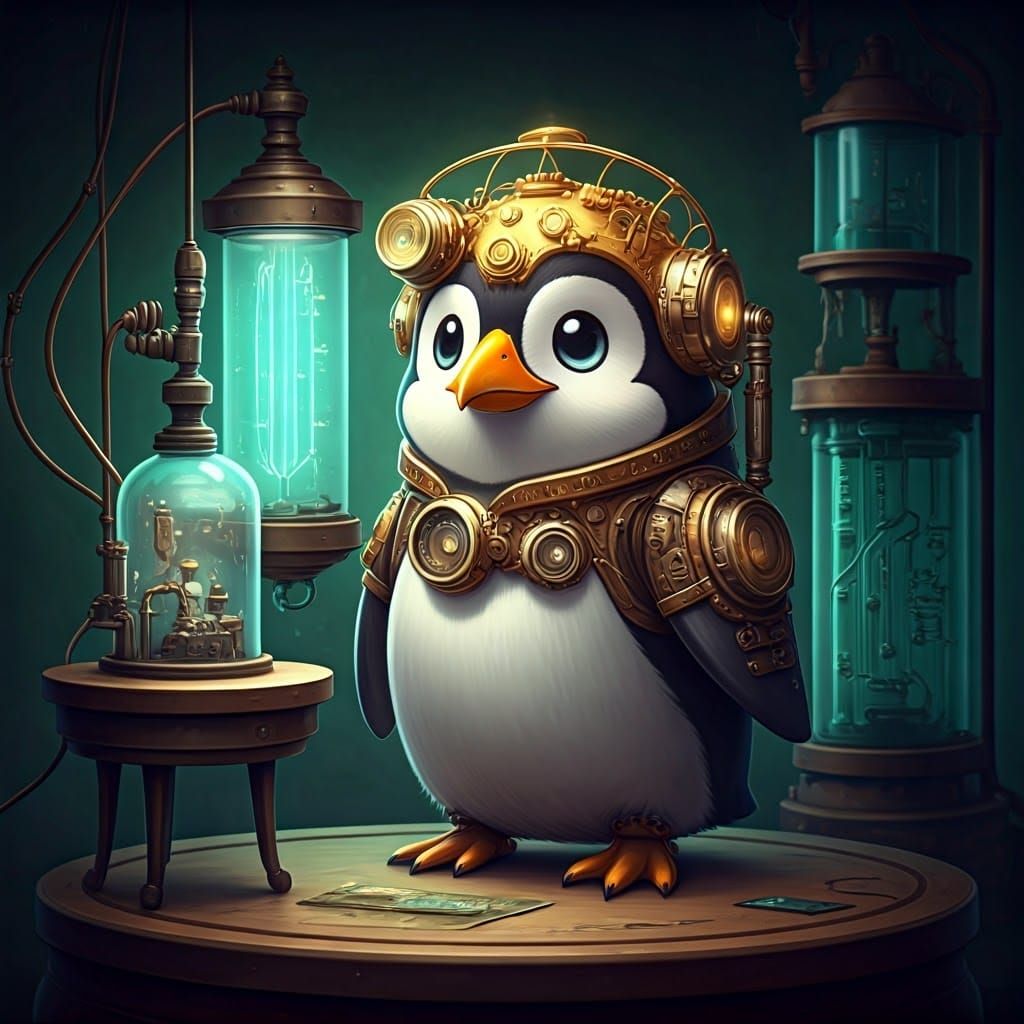 Steampunk Penguin Imagineer in Lab: Chibi Masterpiece