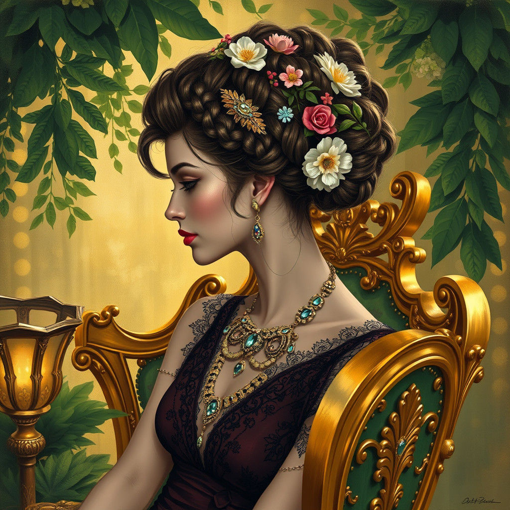 Woman with Elaborate Hairdo in Klimt-Inspired Style
