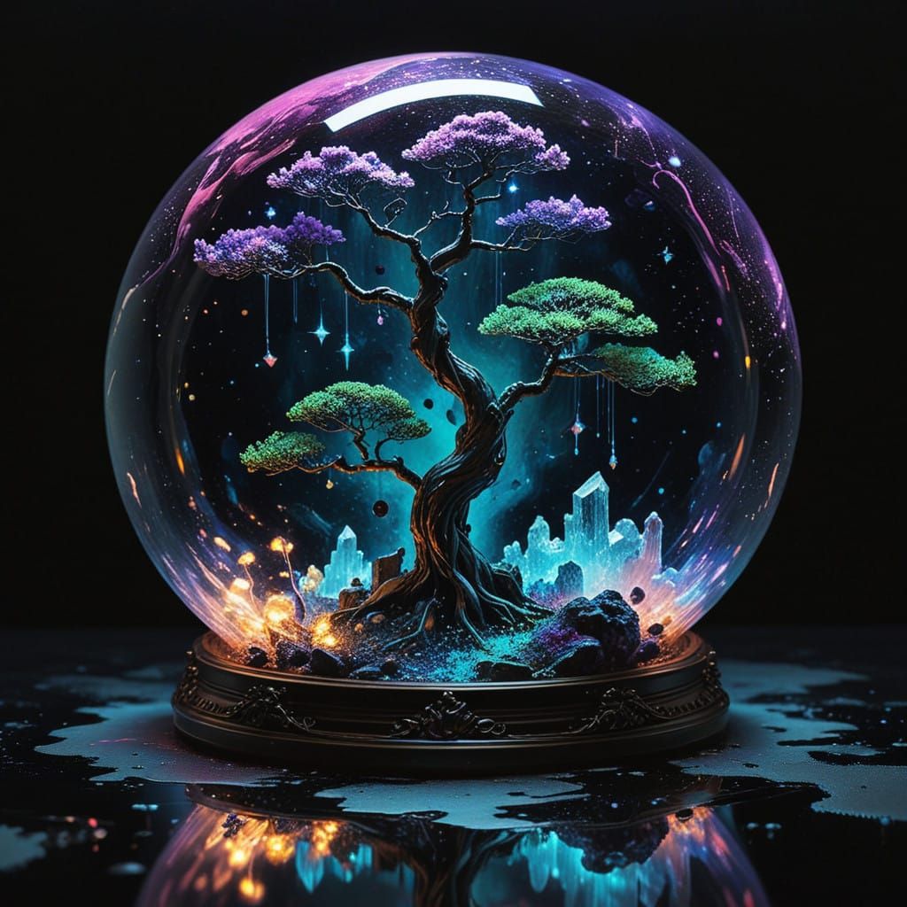 Ethereal Goth Girl in Bonsai Garden of Thoughts