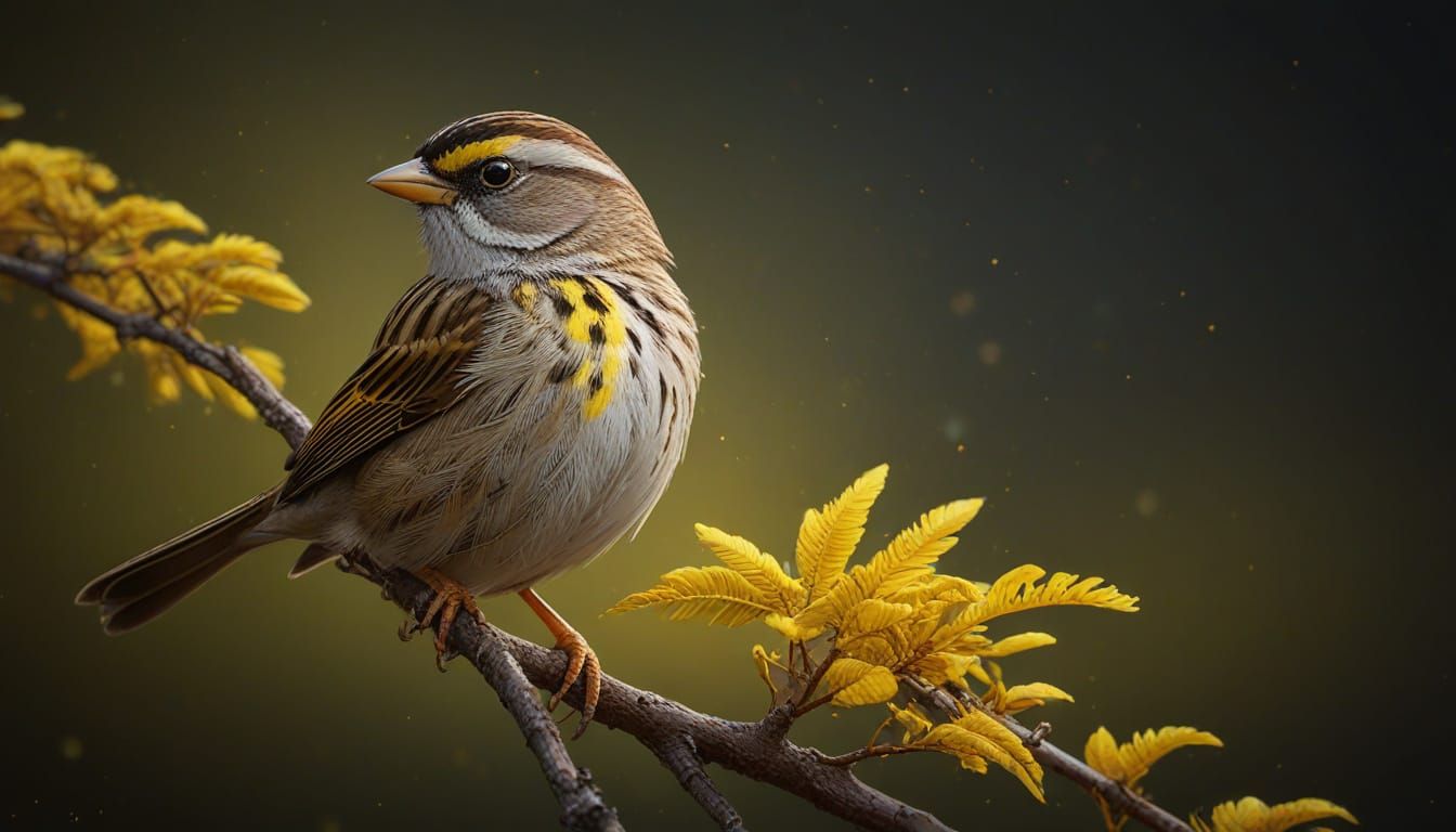 Yellow-Spotted Sparrow in Dramatic Splash Art Style