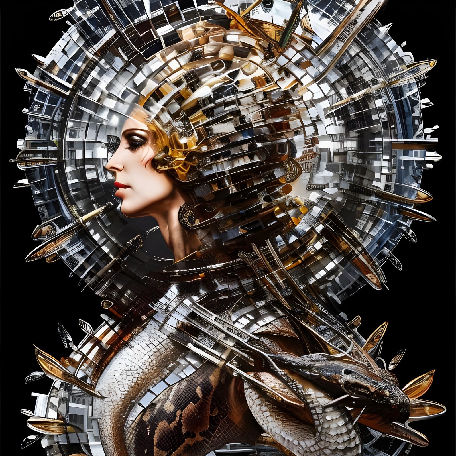 Surreal Snake Woman with Glass Organs