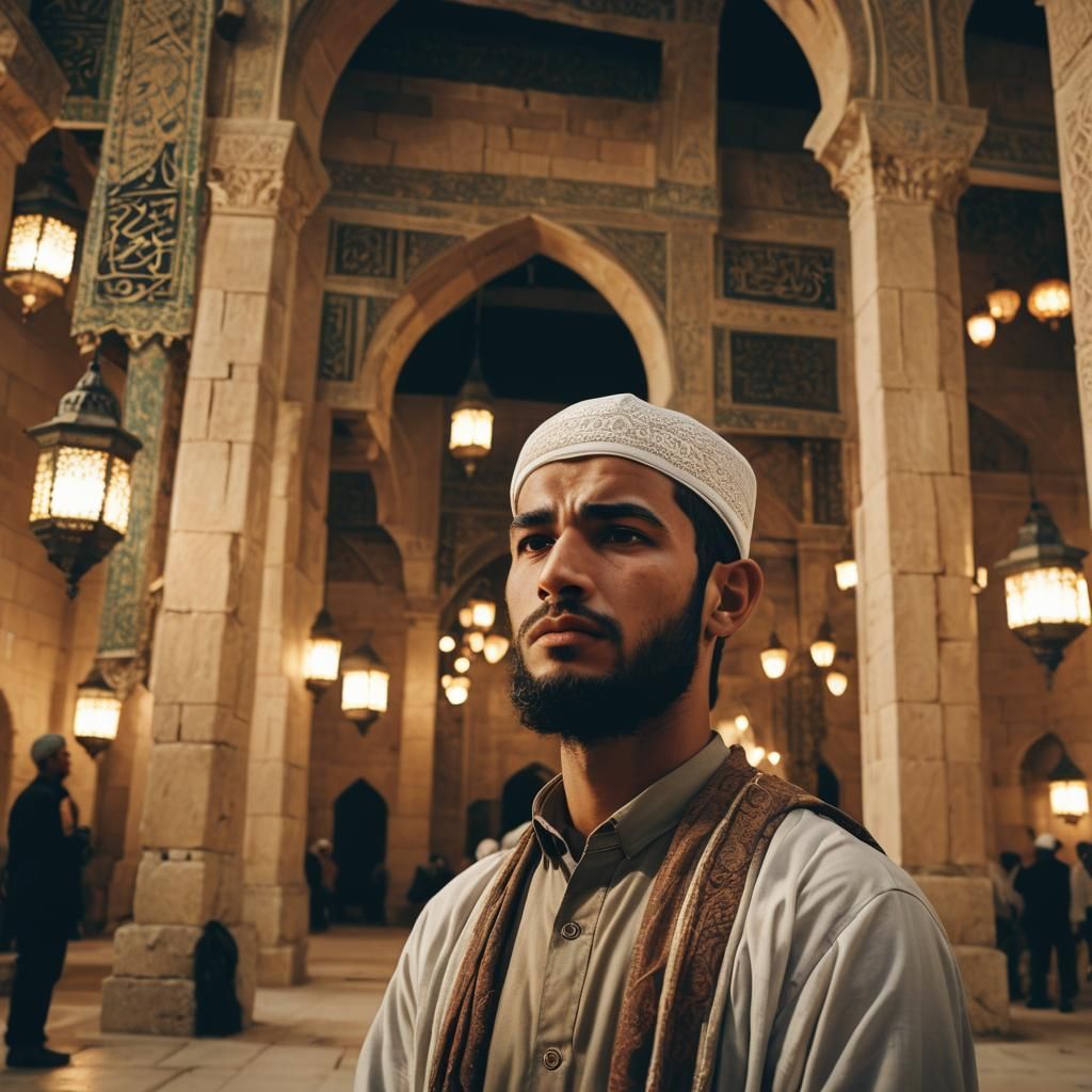 Muslim Praying in Al Aqsa Mosque at Golden Hour
