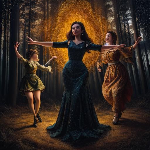 Enchanting Night: Curvy Women Dancing by Firelight