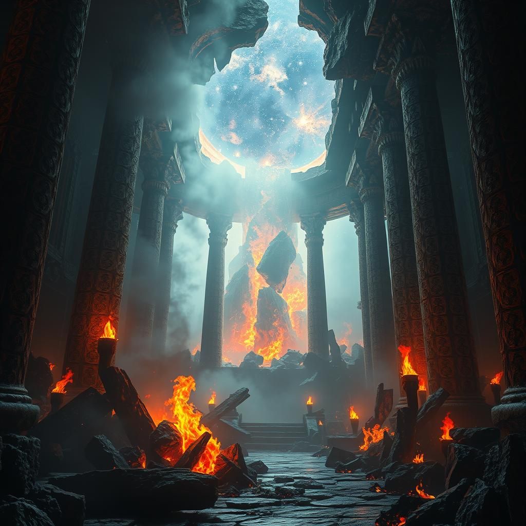 Norse Apocalypse in Ancient Temple: A Dramatic Matte Paintin...