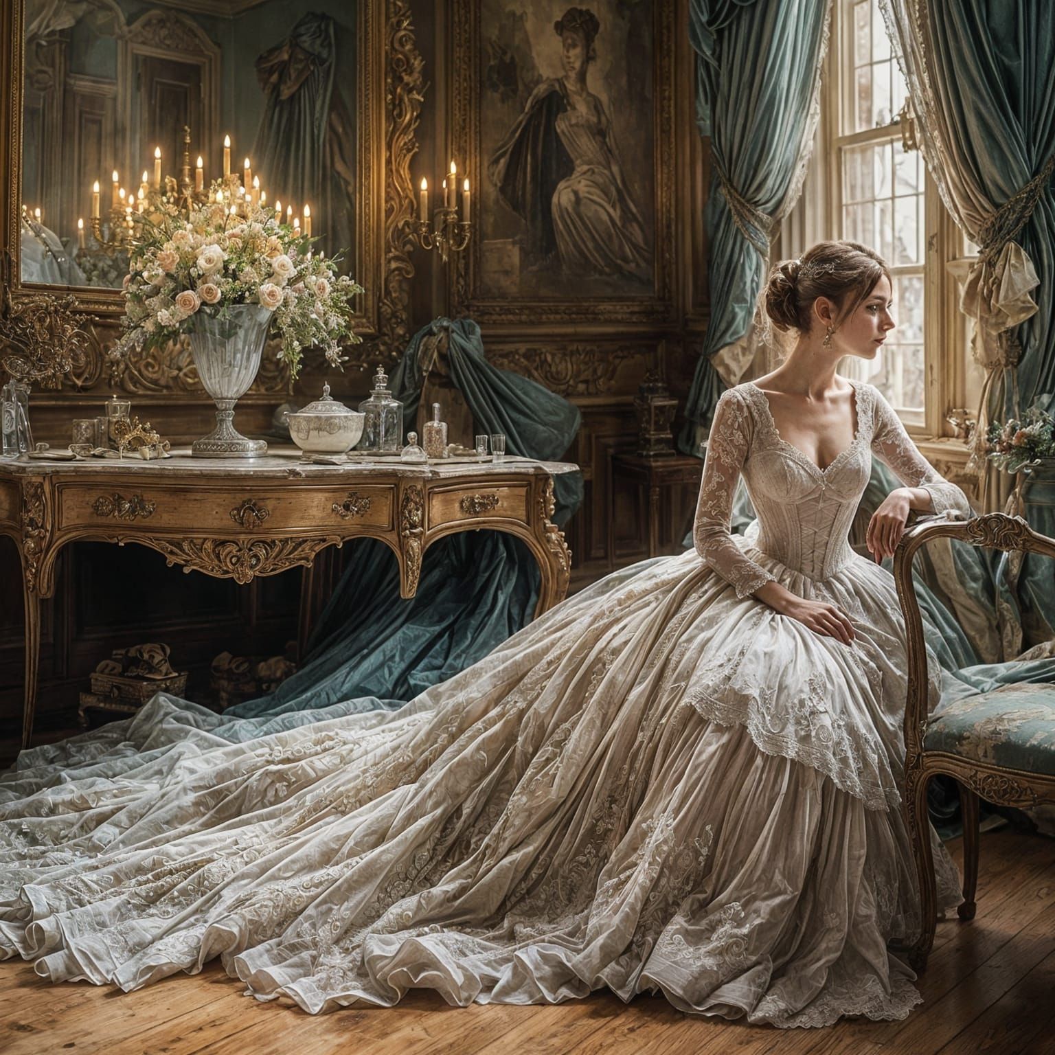 Victorian Wedding Dress in Grand Room