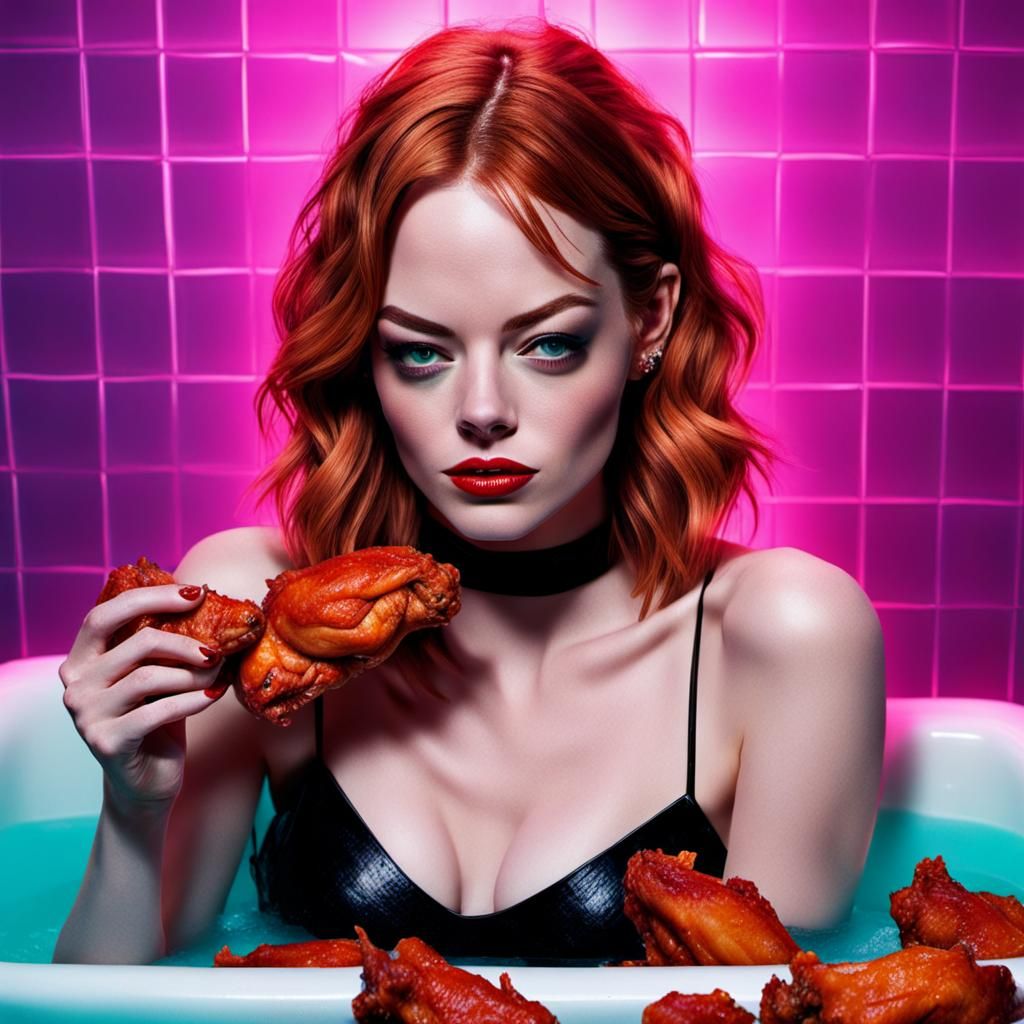 Synthwave Emma Stone Bathtub Chicken Wings