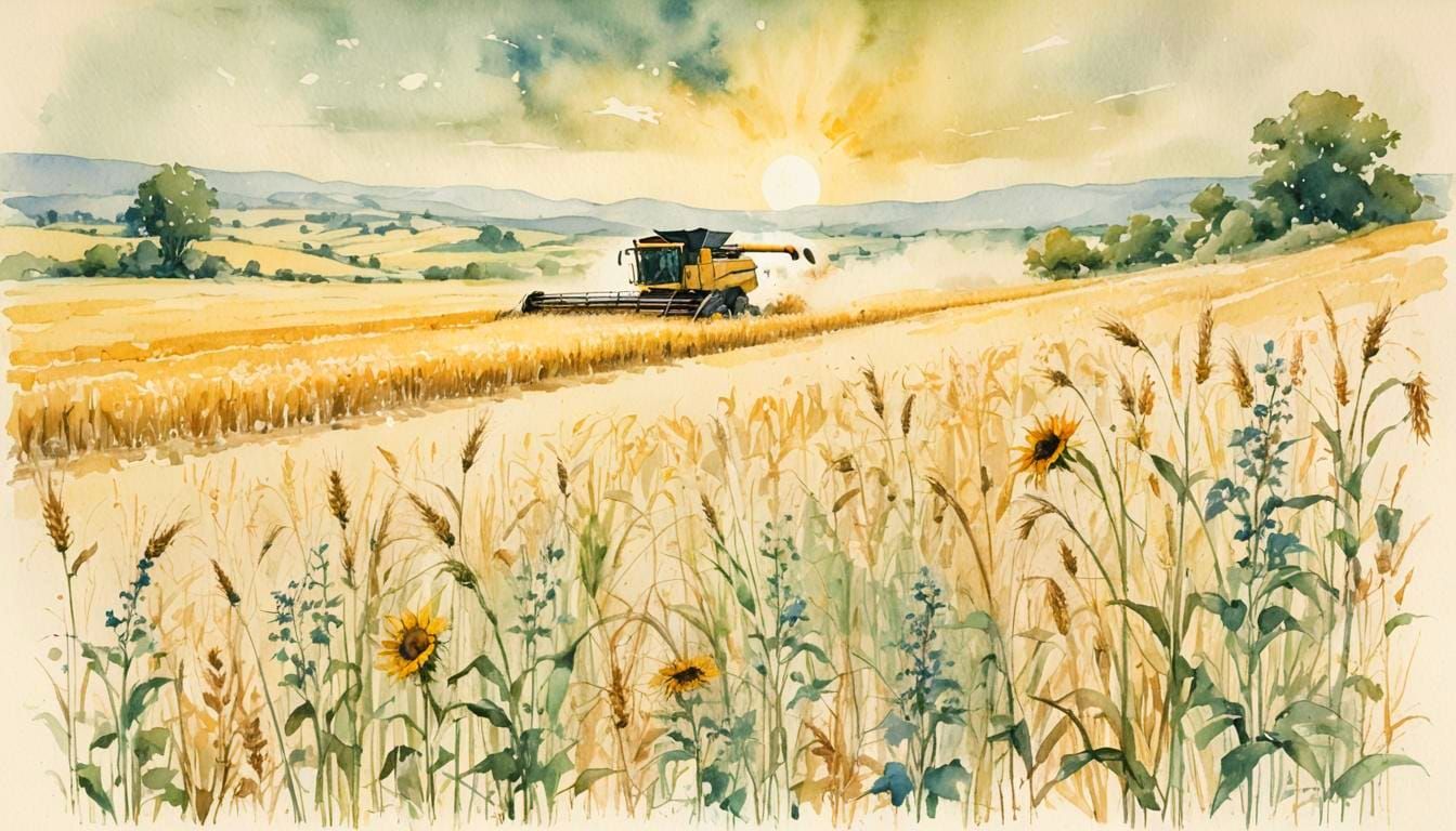 Agricultural Fields Harvested: Watercolor and Ink