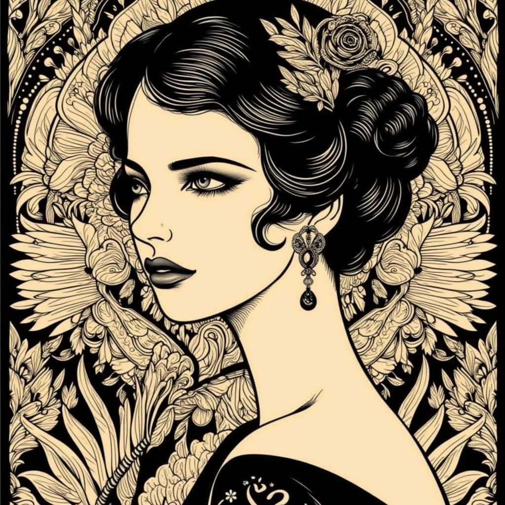 Art Deco Woman in Black and Cream