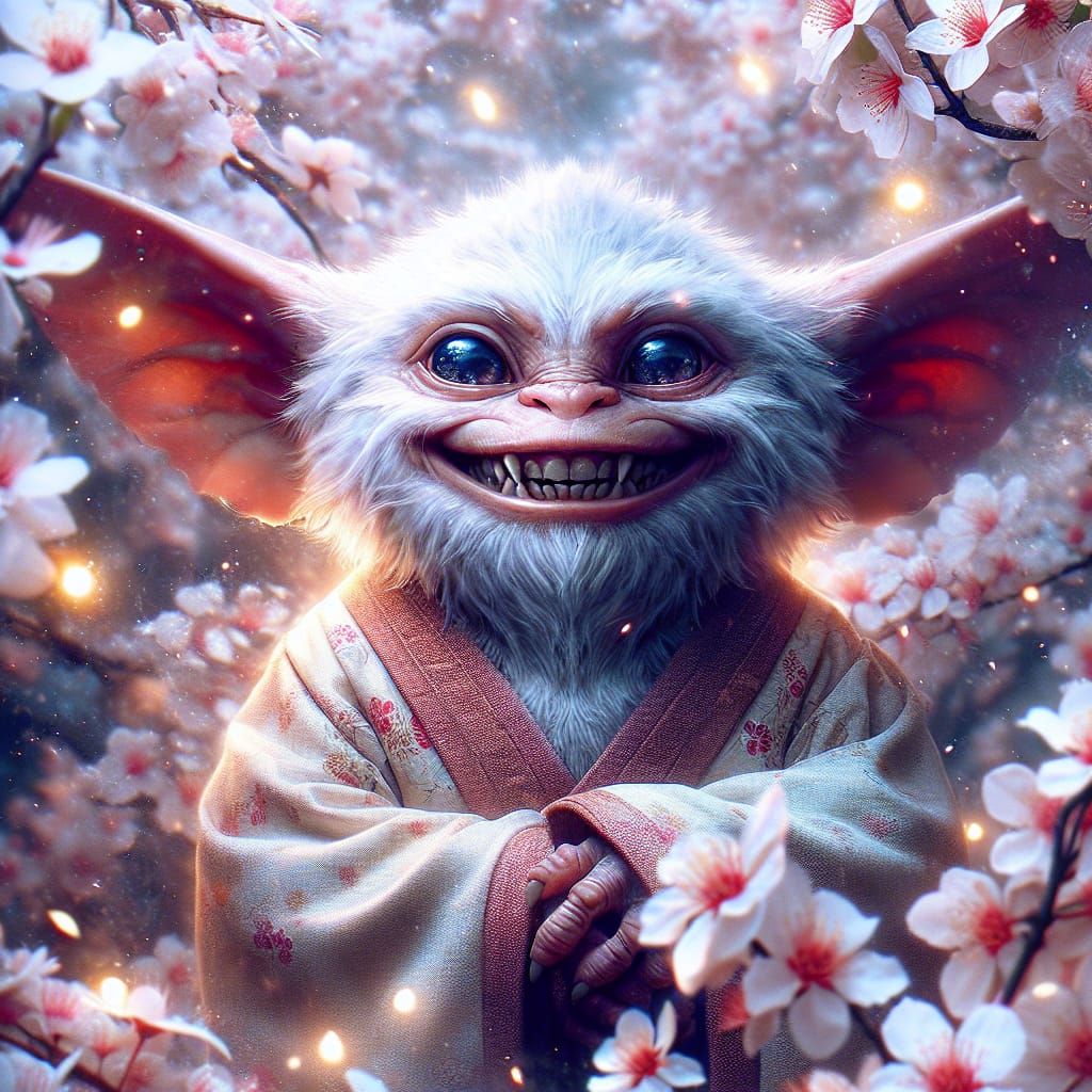 Gremlin Monk in Cherry Blossom Garden