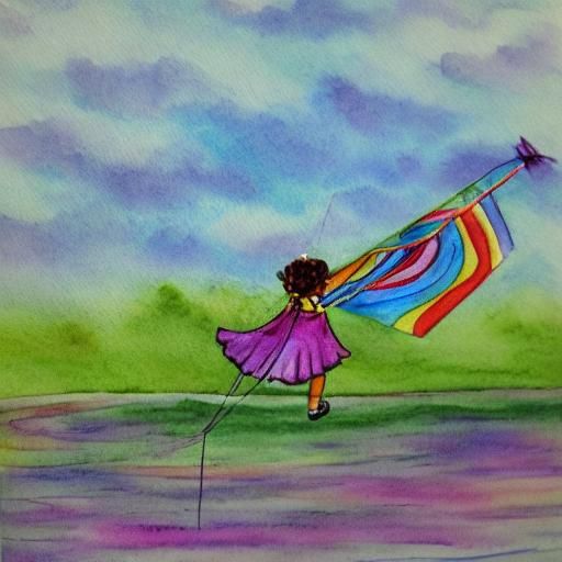 Watercolor Kite Flying in Sunshine