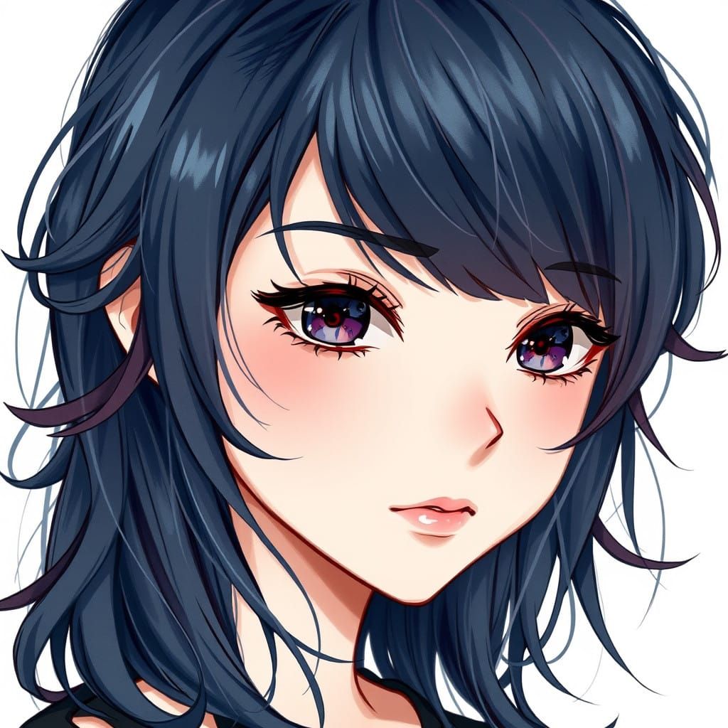 Anime-Inspired Young Woman with Midnight Blue Hair