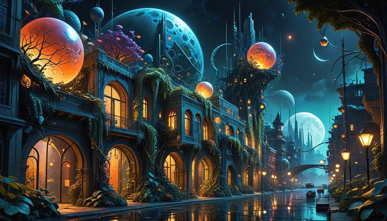 Surreal Vine City Under Alien Moons