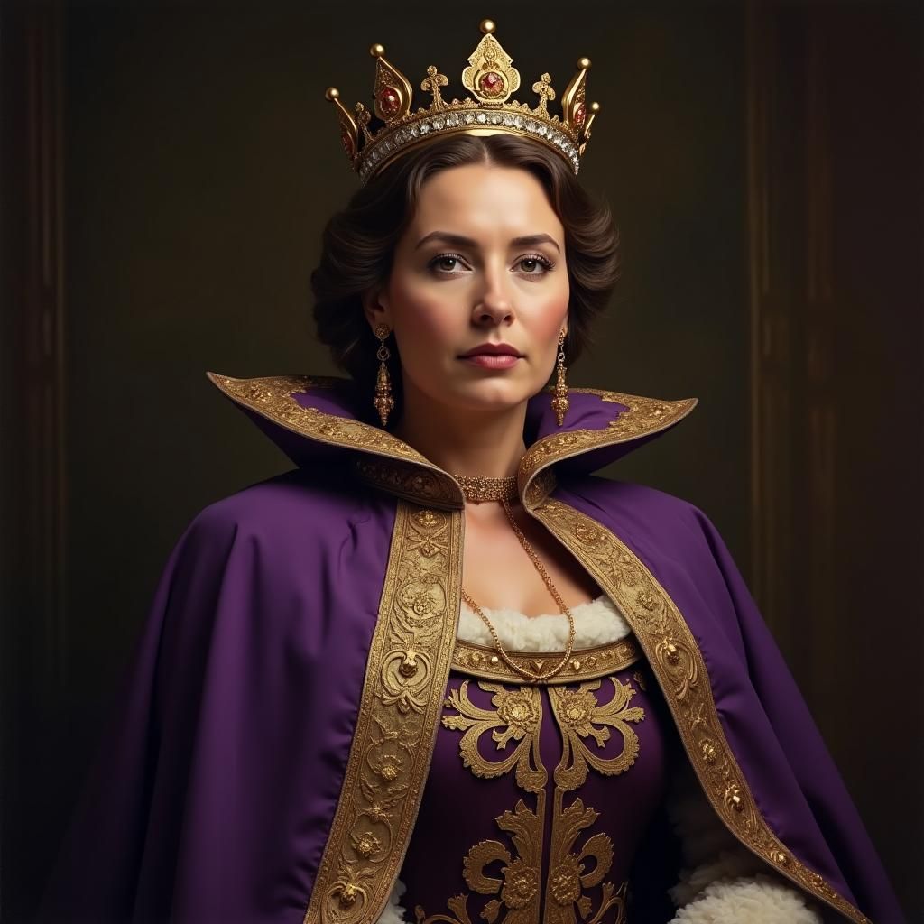 Majestic Queen in Purple and Gold: Epic Painting