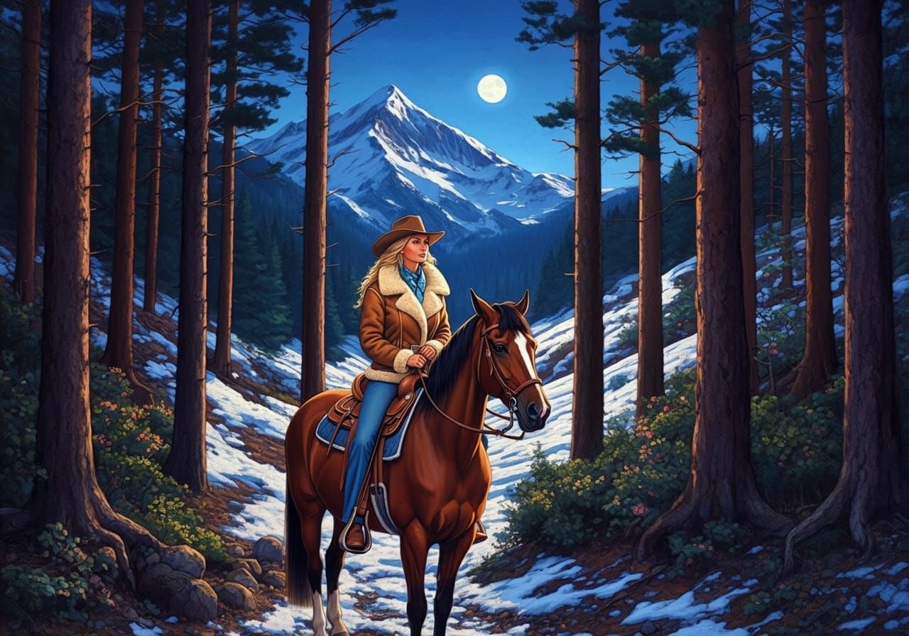 Moonlit Equestrian in Impressionistic Style