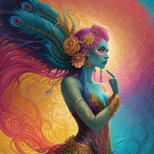 Dragon Peacock Woman in Abstract Expressionism Style