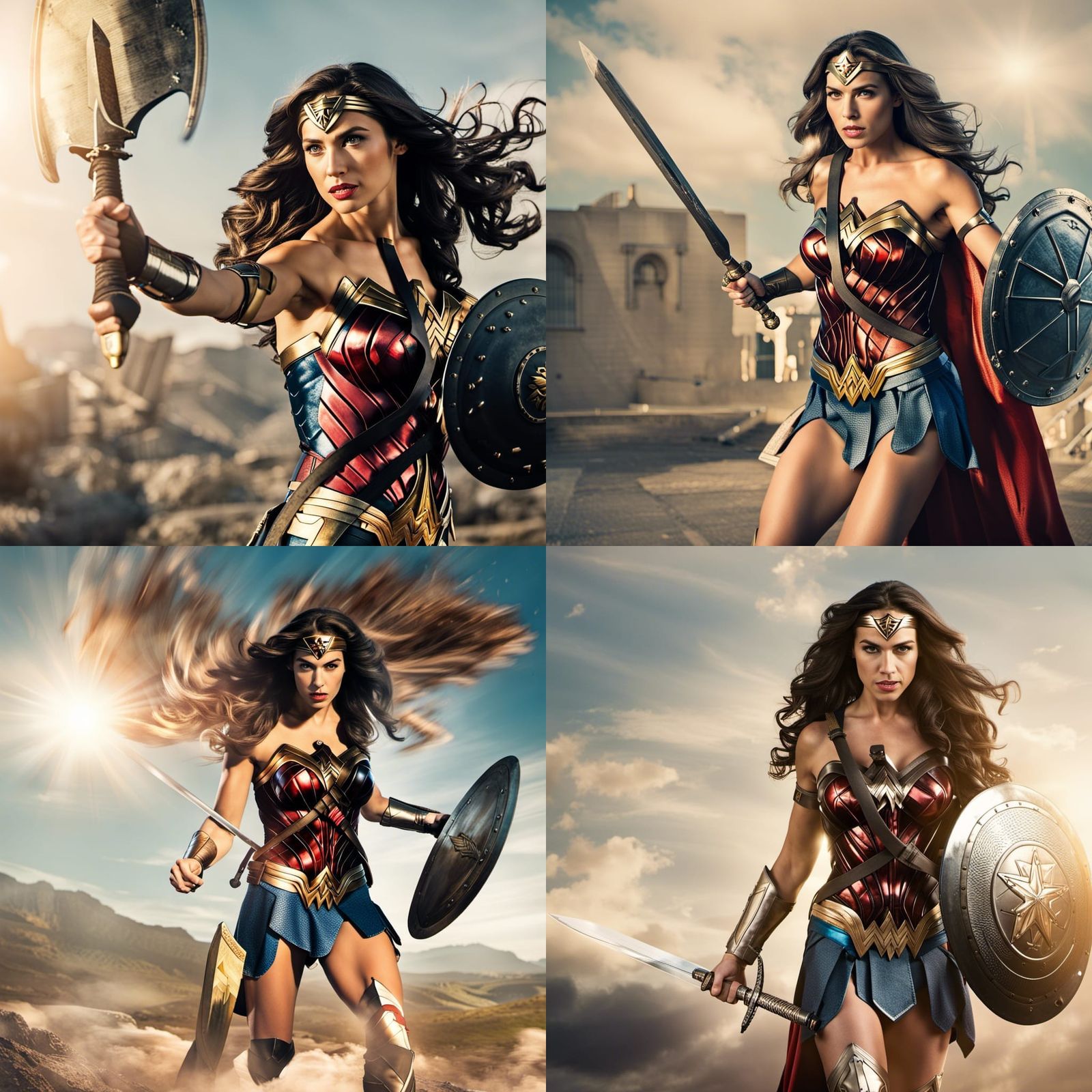 Wonder Woman Flies with Sword and Shield