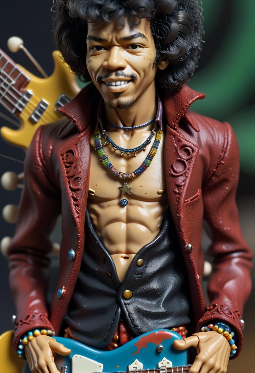 Hyperrealistic Jimi Hendrix Action Figure, Macro Shot