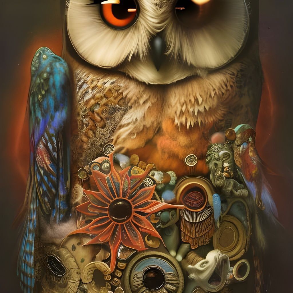 Photorealistic Ancient Owl God in Nature