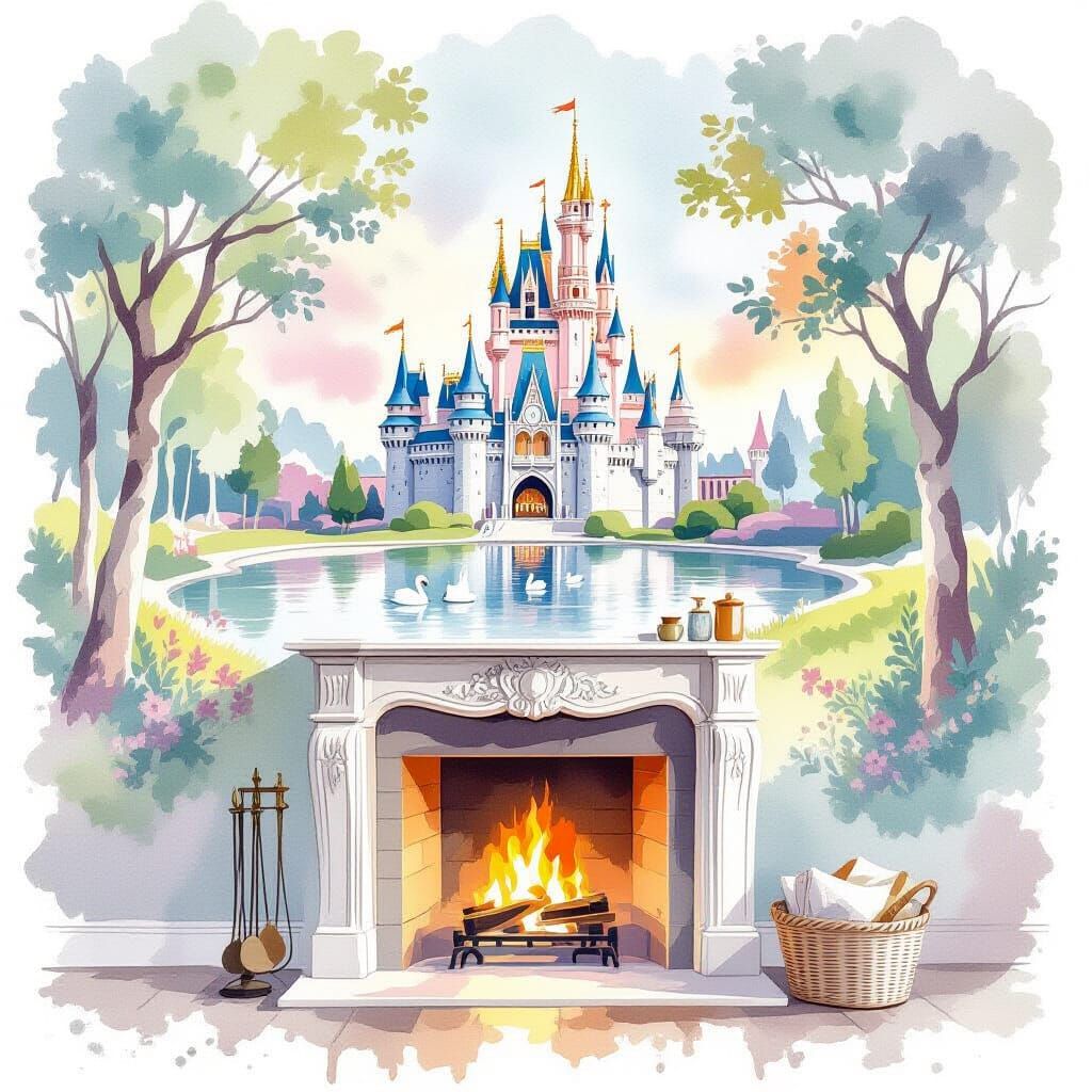 Watercolor Castle Mural in a Family Lounge