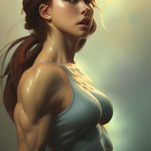 Muscular College Girl Portrait in Hyperdetailed Splash Art