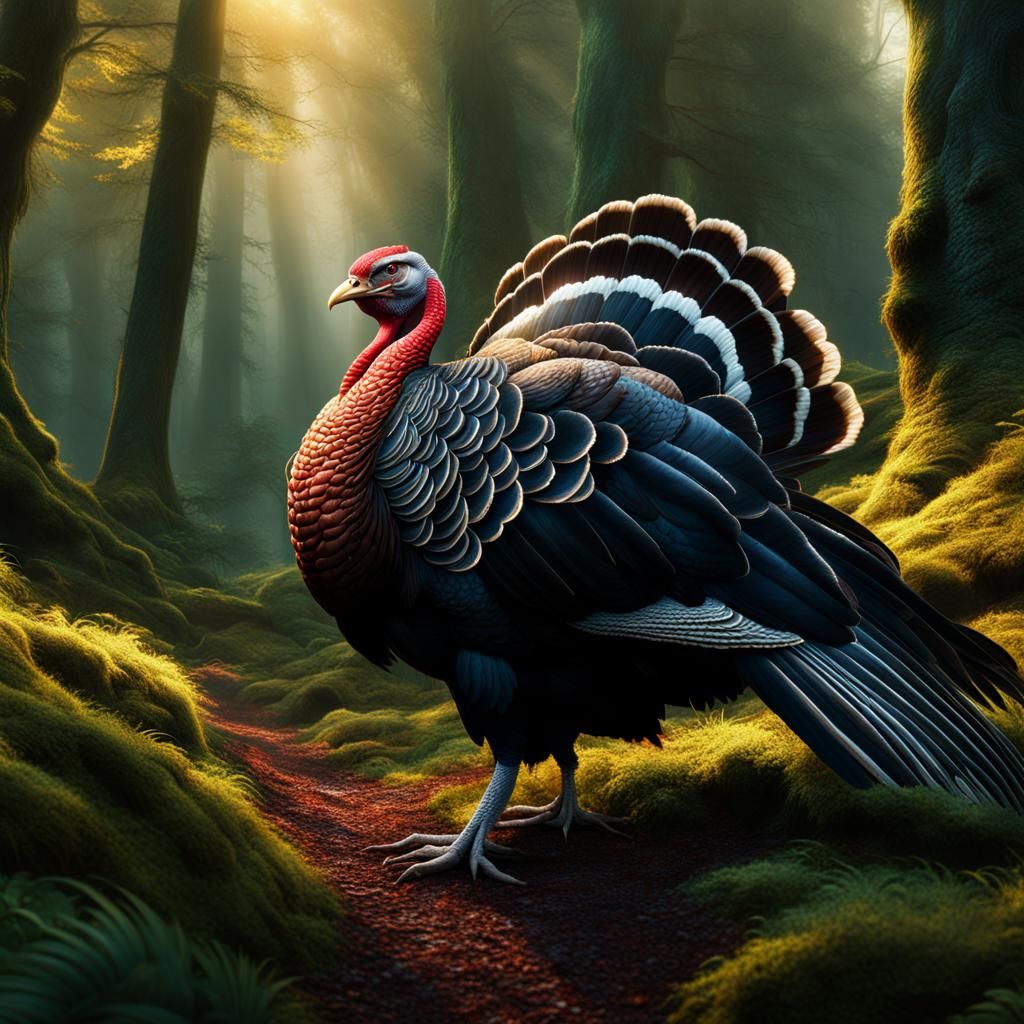 Turkey in repose in a forest, Epic cinematic brilliant stunning intricate meticulously detailed dramatic atmospheric max...