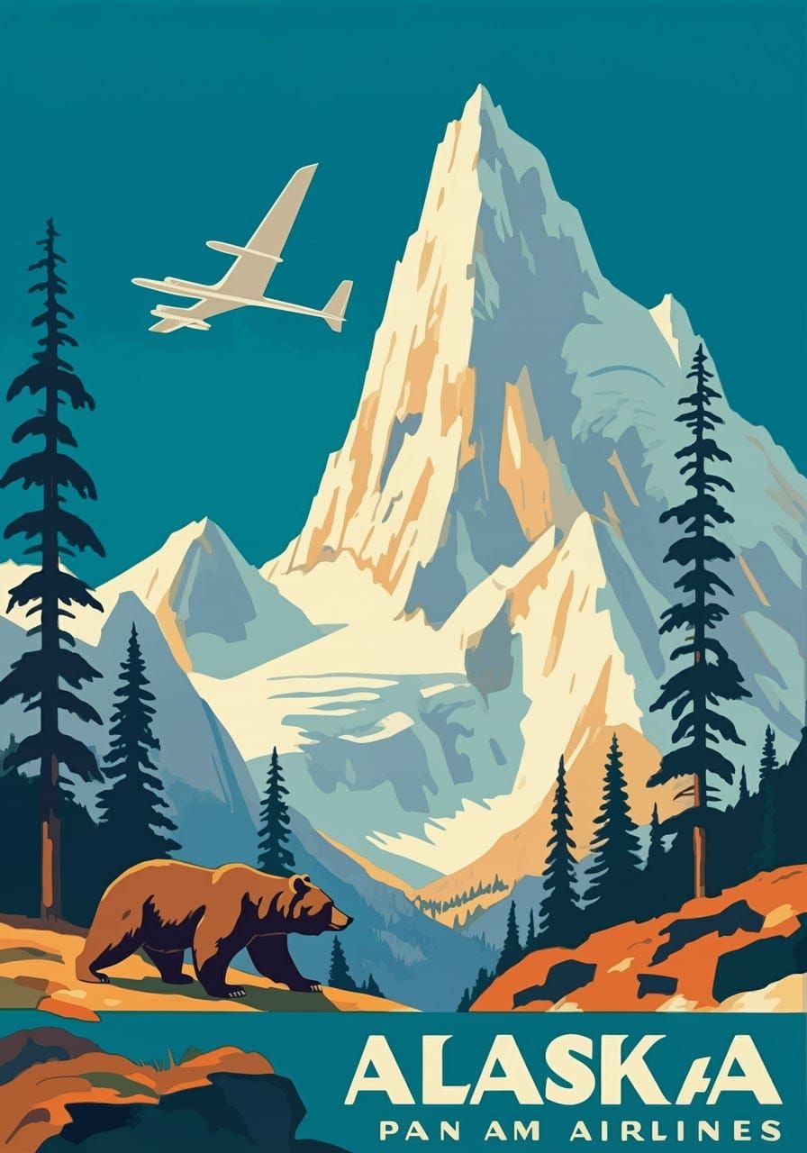 Vintage Alaska Travel Poster in Silkscreen Style