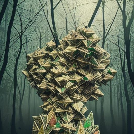 Cannabis Origami Forest: Hyperrealistic Collage Photoillustr...