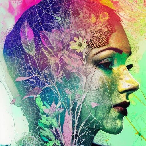 Fantasy Jungle Double Exposure in Watercolour Style