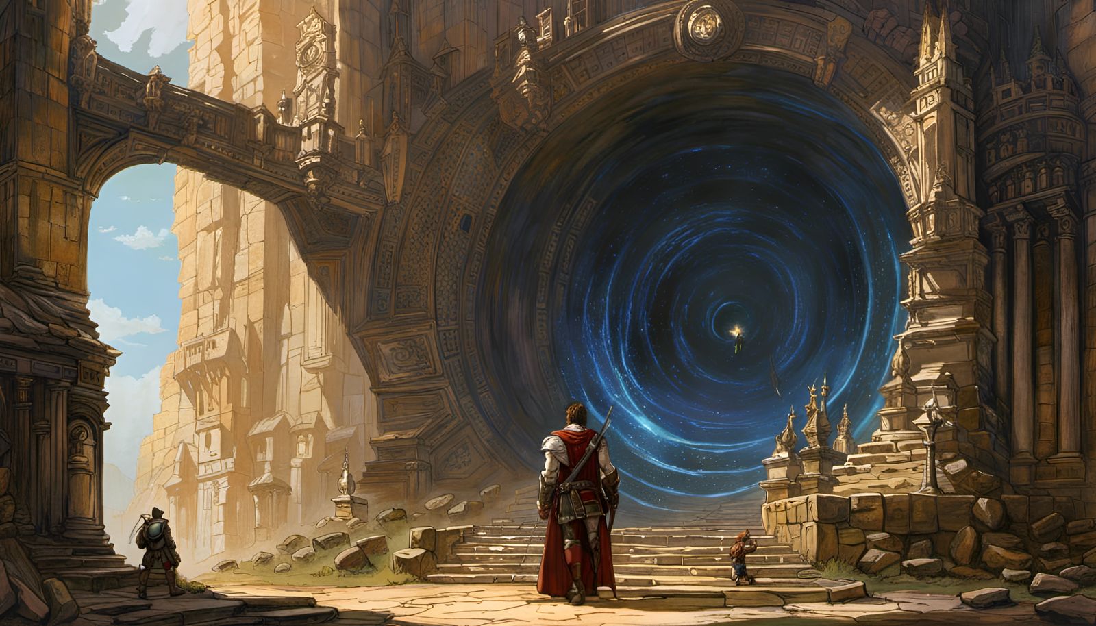 Fantasy Adventurer at Portal: Graffiti Art Style